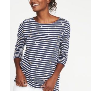 Gold star navy/white striped tee